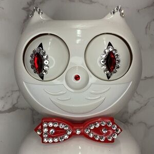 Jeweled Candy Cane Red White Kit Cat Klock Clock
